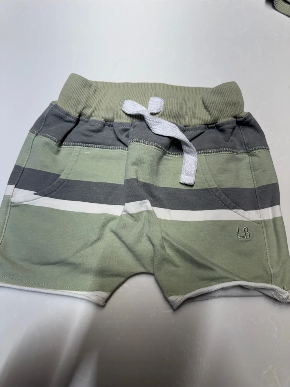 Little Bipsy Sage, Gray & White Striped Hooded Pajama Set